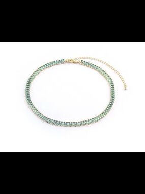 Gorgeous teal colored gold plated baguette crystal necklace